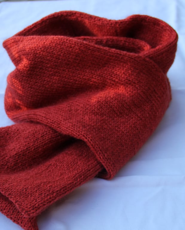 Hand Knitted Russet Lambswool and Kid Mohair Mix Scarf