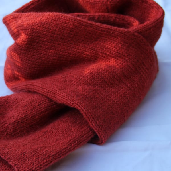 Hand Knitted Russet Lambswool and Kid Mohair Mix Scarf