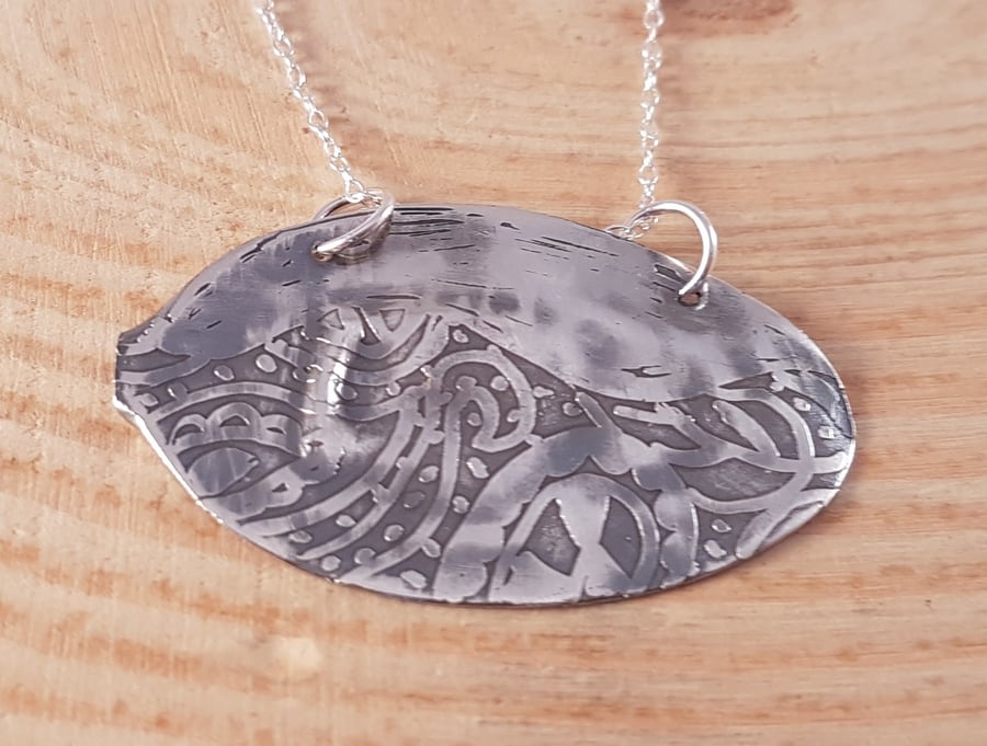 Sterling Silver Upcycled Etched Pattern Spoon Necklace