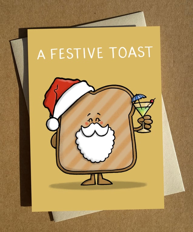 Festive Toast Cartoon Pun Christmas Card A6 - Funny Humour Xmas Card