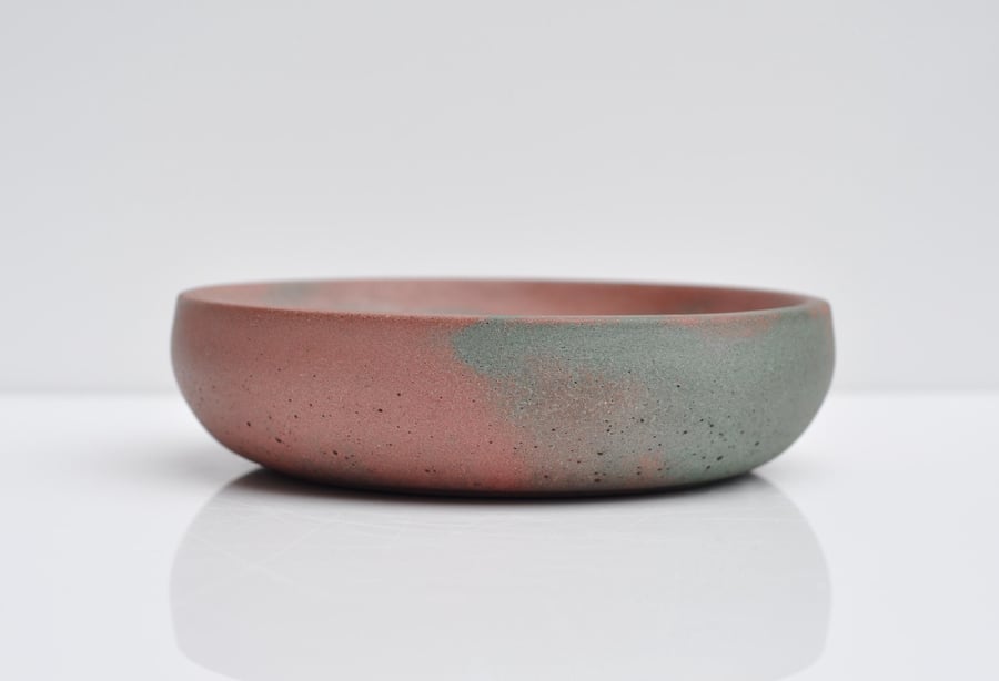 Small Concrete Bowl Shallow Green and Pink Textured Cement Handmade Accessory Bo