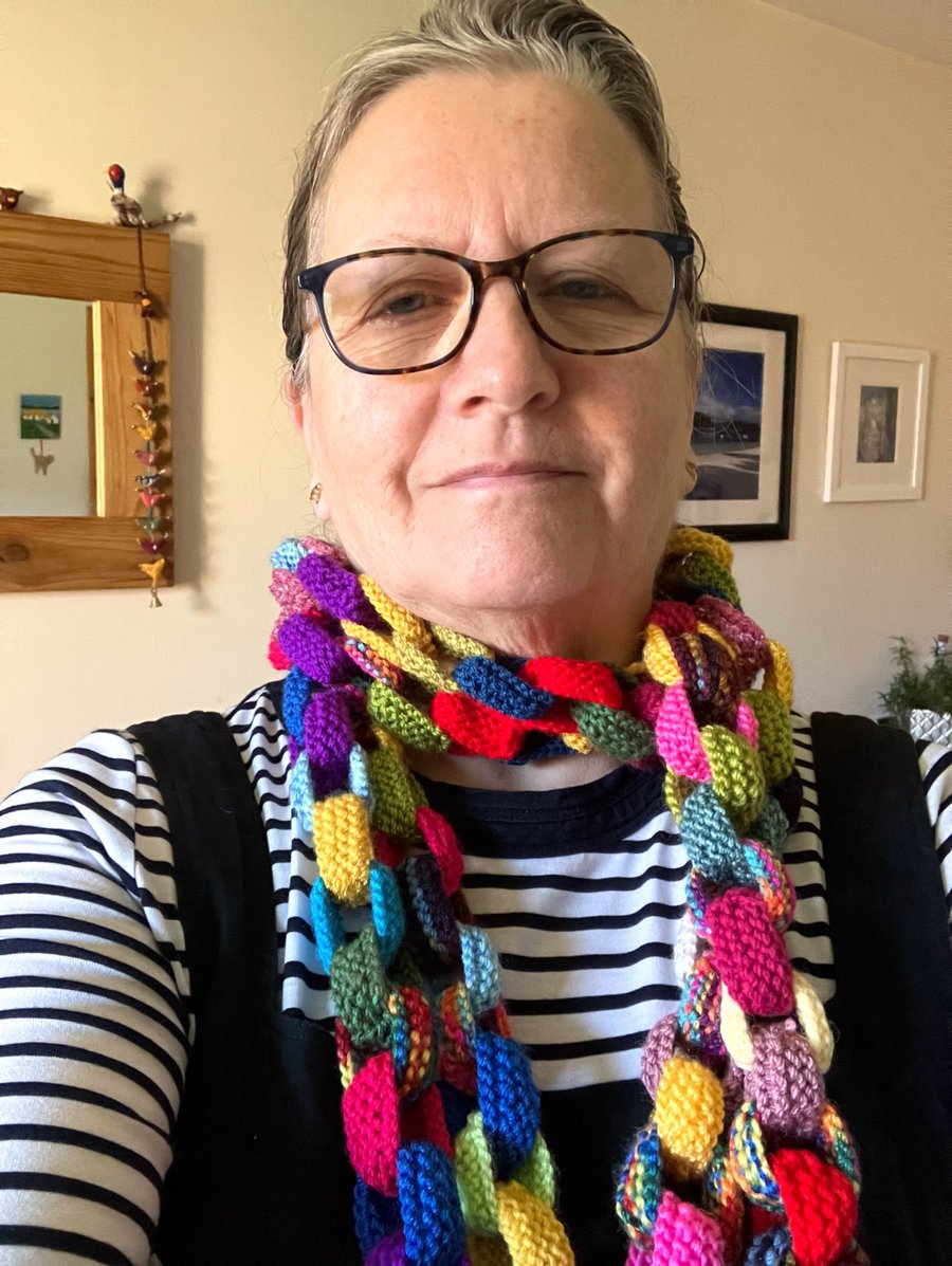 Hand knitted chain link funky scarf