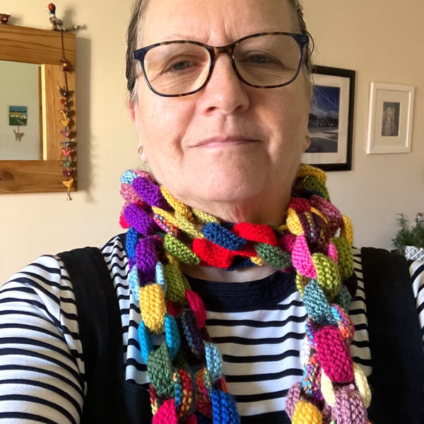 Hand knitted chain link funky scarf