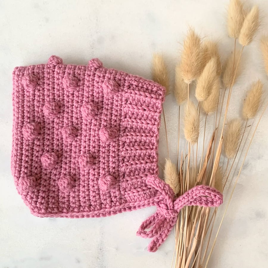 Bobble Pixie Bonnet Merino Wool Rose Pink