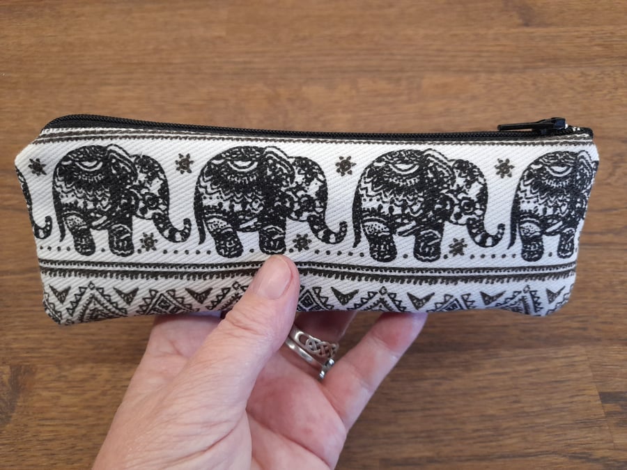 Elephant Aztec Style Reading Glasses Case Black And White. Free Delivery