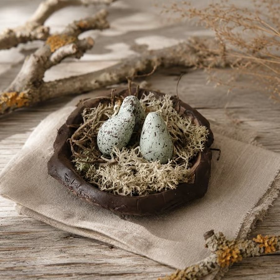 Bird Nest Bowl, Rustic Clay, Mini Trinket Dish, Wabi-Sabi Bark Bowl