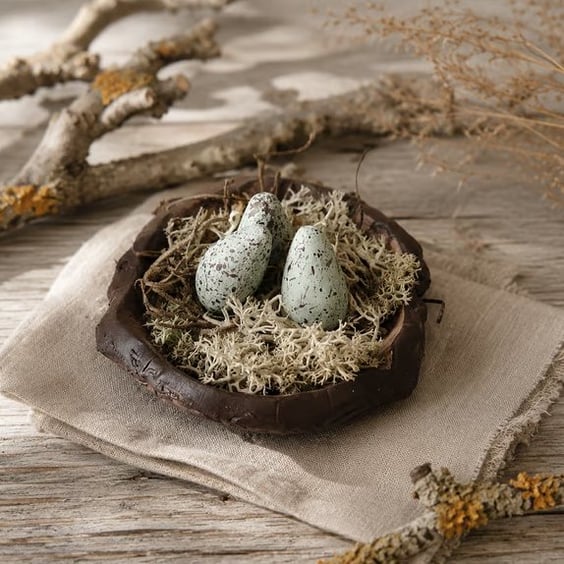 Bird Nest Bowl, Rustic Clay, Mini Trinket Dish, Wabi-Sabi Bark Bowl