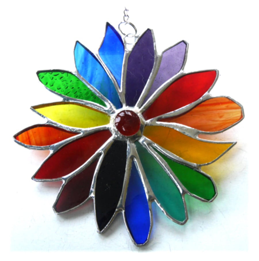 SOLD LONG AGO Rainbow Flower Stained Glass Suncatcher 075