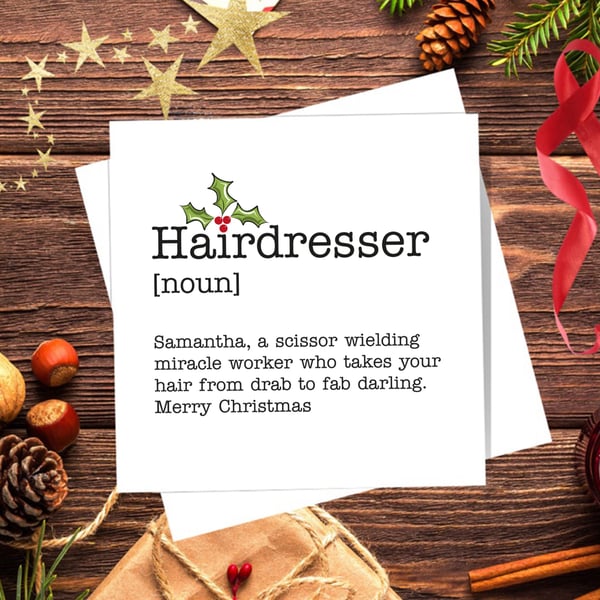 Hairdresser Definition Christmas Card - personalised, blank inside