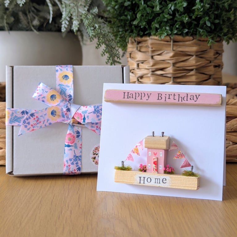 Happy Birthday Card With Removable Wooden Cottage Gift