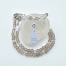 Blue Lace & Grey Agate & Swarovski Crystal Necklace With Pendant, Gifts For  Her