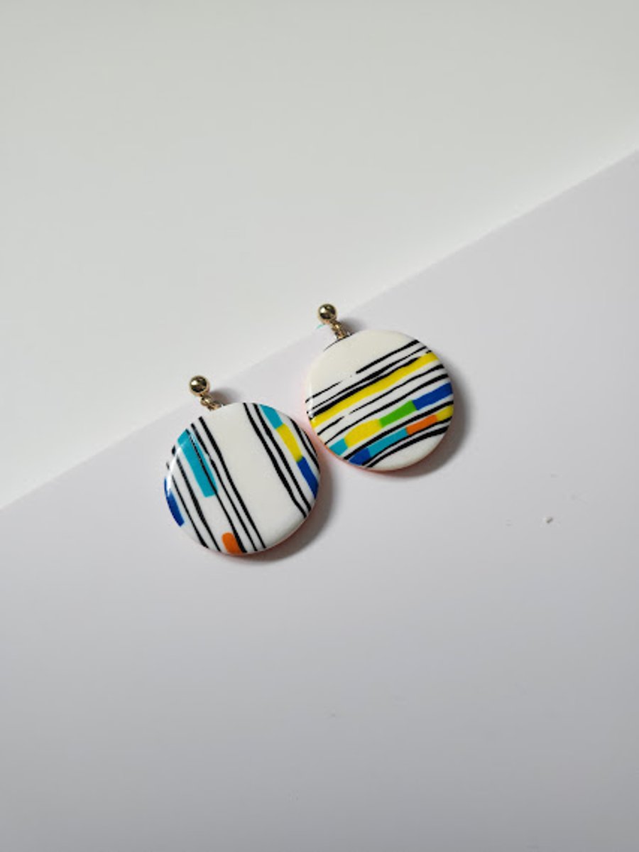 Handmade Polymer Clay Earrings - Confetti Stripe