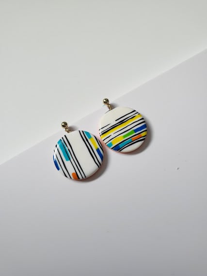 Handmade Polymer Clay Earrings - Confetti Stripe