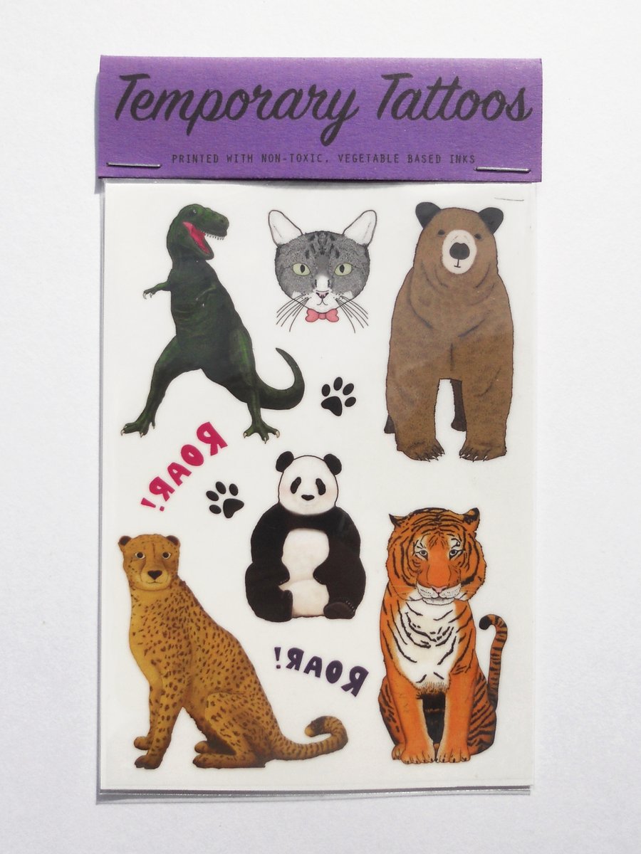 Temporary Tattoos, Animal Designs:  T Rex, Bear, Tiger, Panda and more!