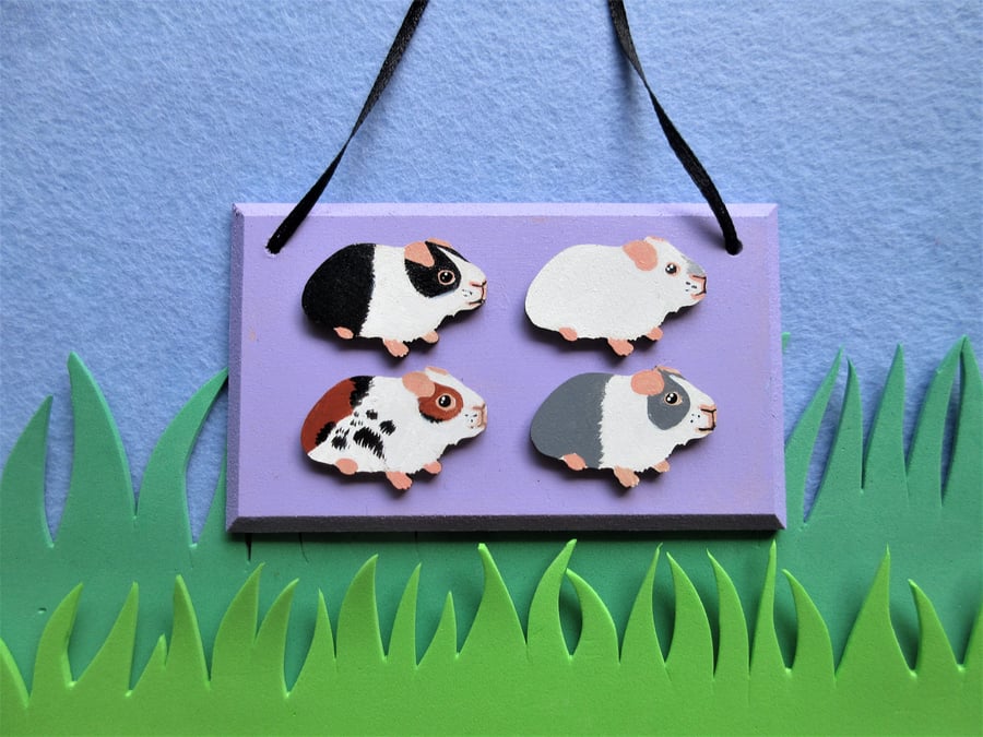 Guinea Pig Mini Picture Hanging Decoration Wooden Plaque 