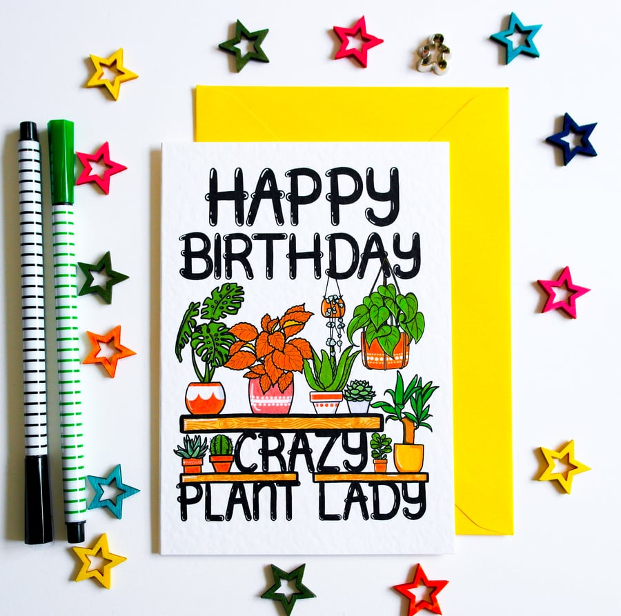 House Plant Birthday Card, Plants, Cactus, Succulent Birthday Card