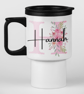 Personalised Pink Floral Initial and Name Travel Mug Personalised Gift - Image 1