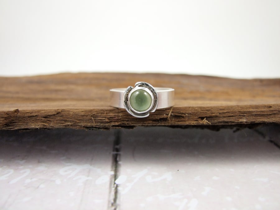 Sterling Silver and Prehnite Ring, Adjustable Fit, Freesize