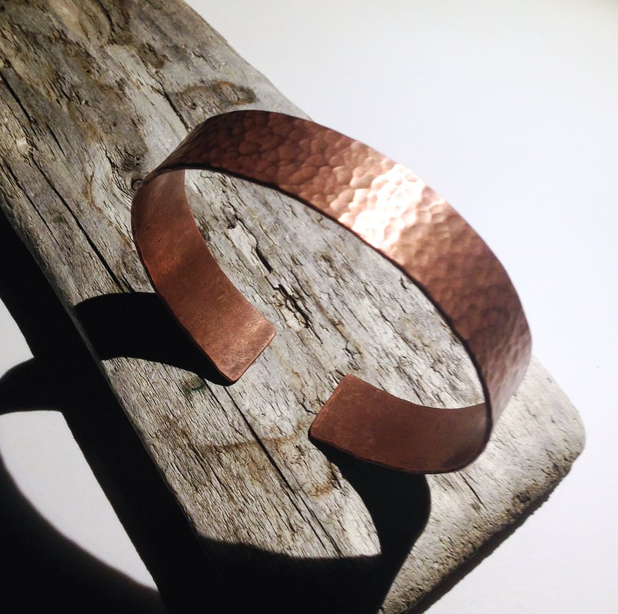 Hammered Copper Cuff Bangle - UK Free Post