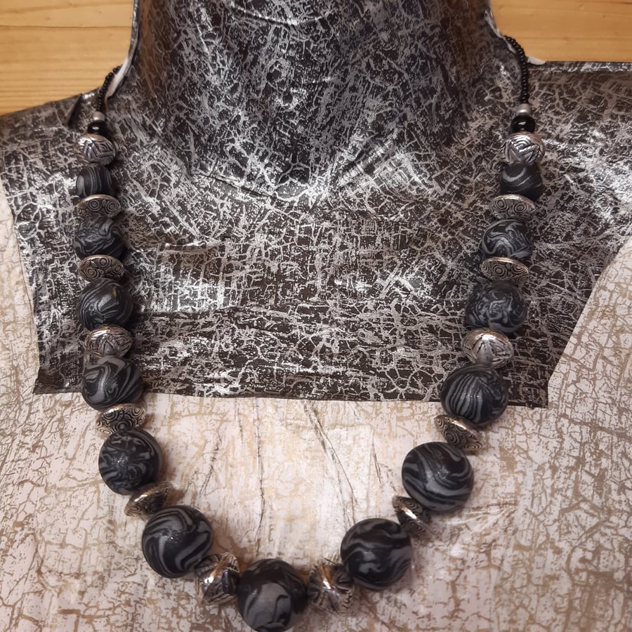 Handmade jewellery, black and silver statement necklace