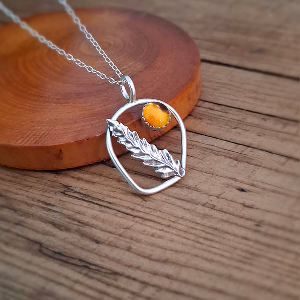 Handmade Wonky Silver Fern Leaf Frame Necklace 