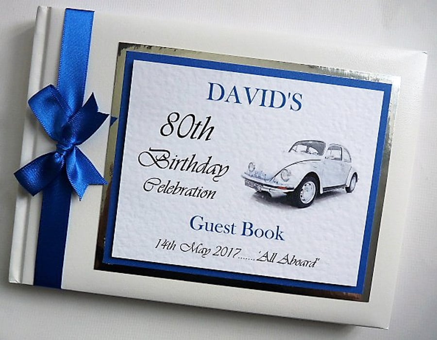 Vintage car birthday guest book, men anniversary guest book, gift