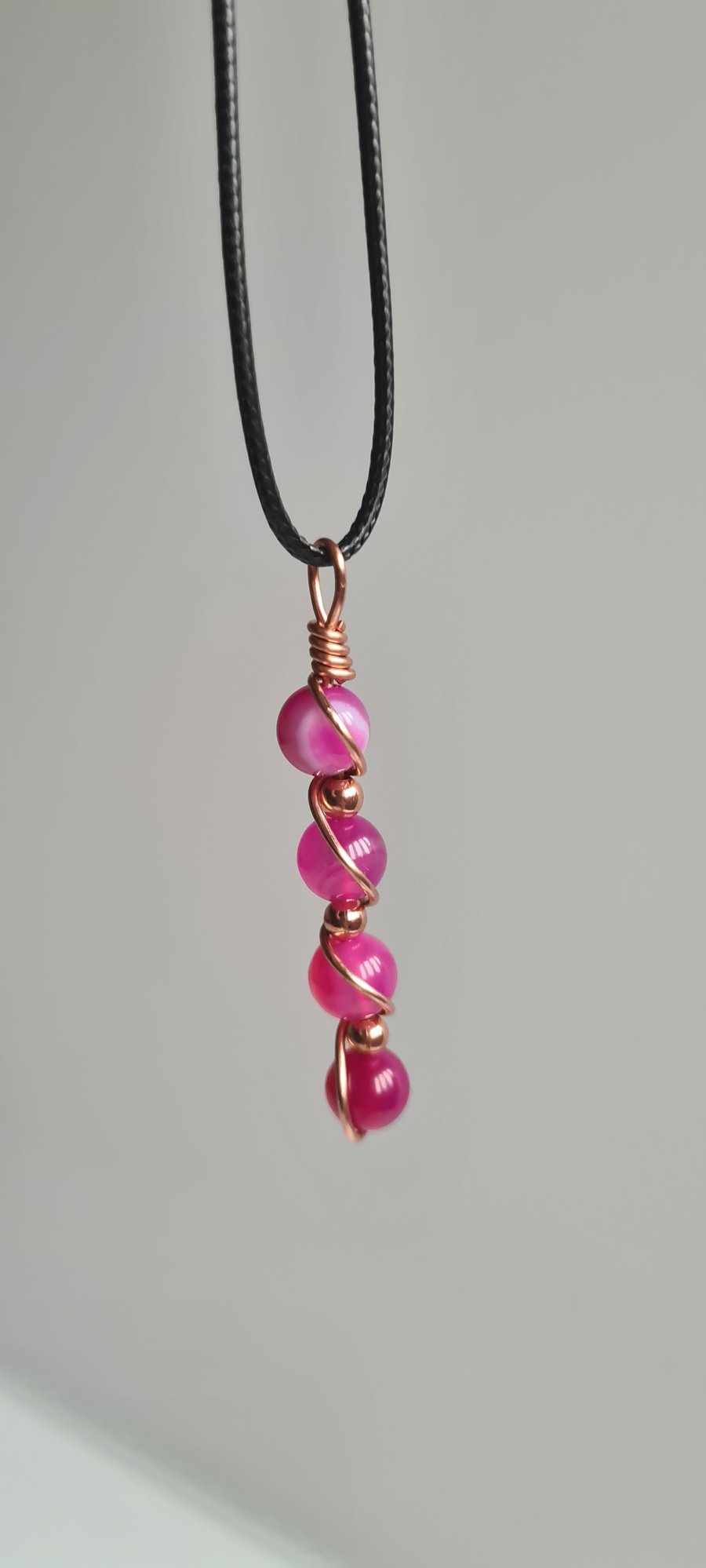 Handmade Pink Banded Agate & Copper Pendant Necklace Gift Boxed Matching Earring