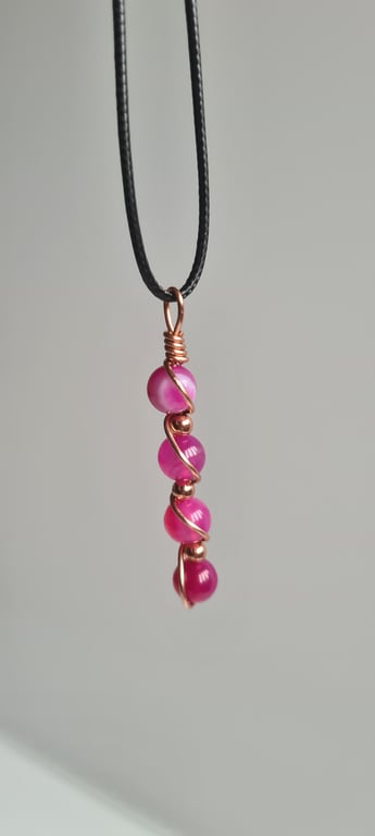 Handmade Pink Banded Agate & Copper Pendant Necklace Gift Boxed Matching Earring