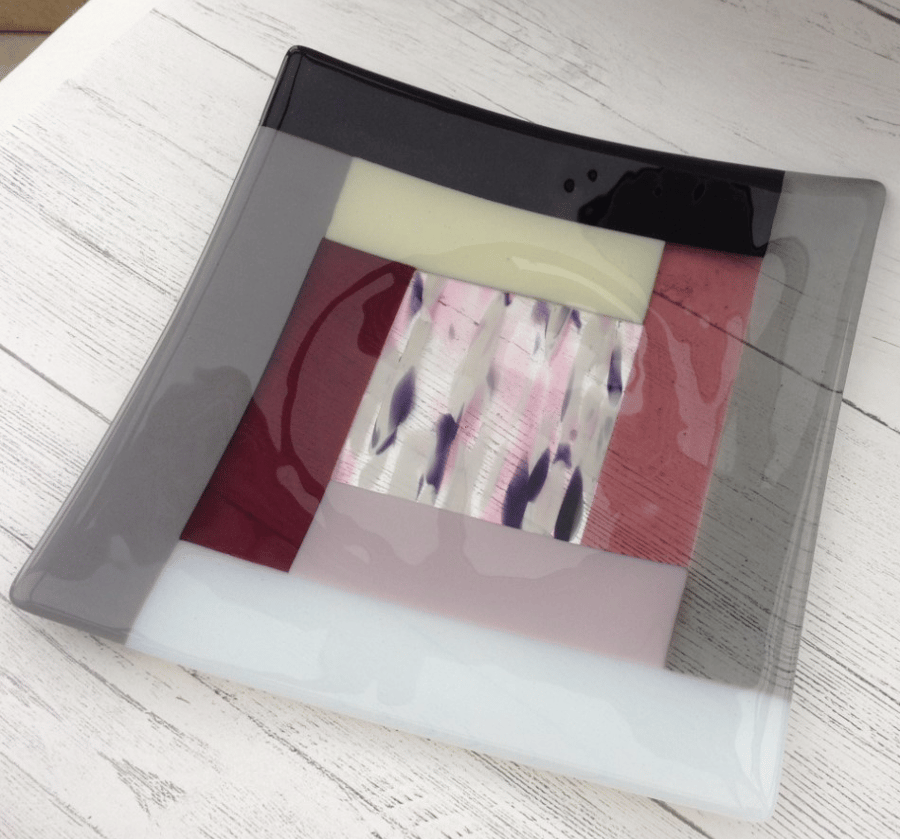 Fused Glass Striped Square Decorative Plate 27cm
