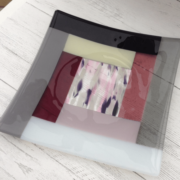 Fused Glass Striped Square Decorative Plate 27cm