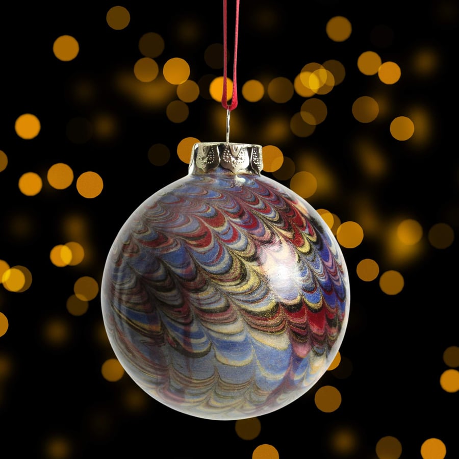 Hand marbled ceramic Christmas round bauble ornament