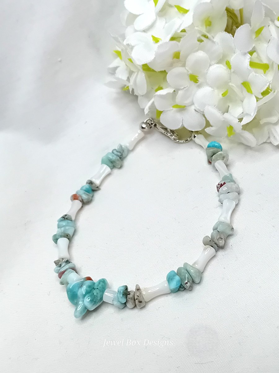 Larimar & Shell Bead Bracelet