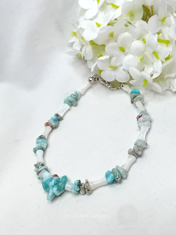 Larimar & Shell Bead Bracelet