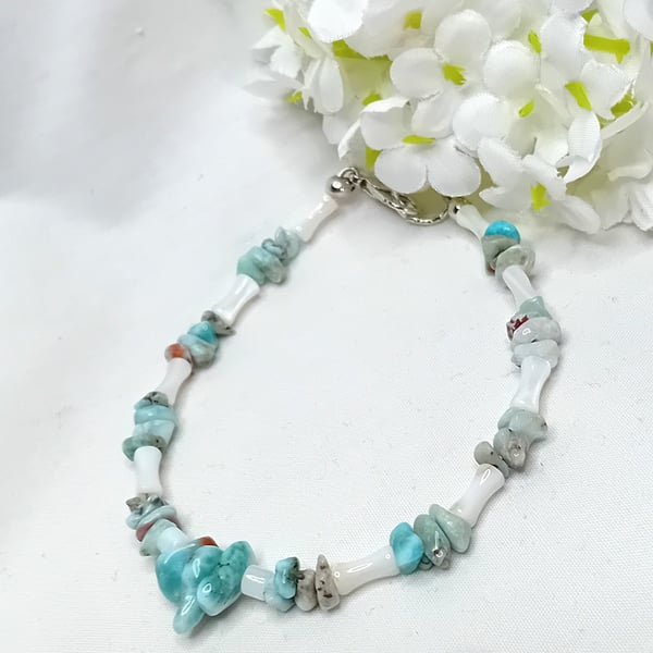 Larimar & Shell Bead Bracelet