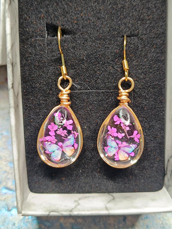 Pressed Flower Teardrop Earrings