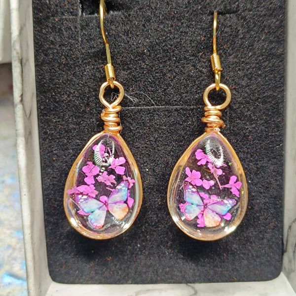 Pressed Flower Teardrop Earrings