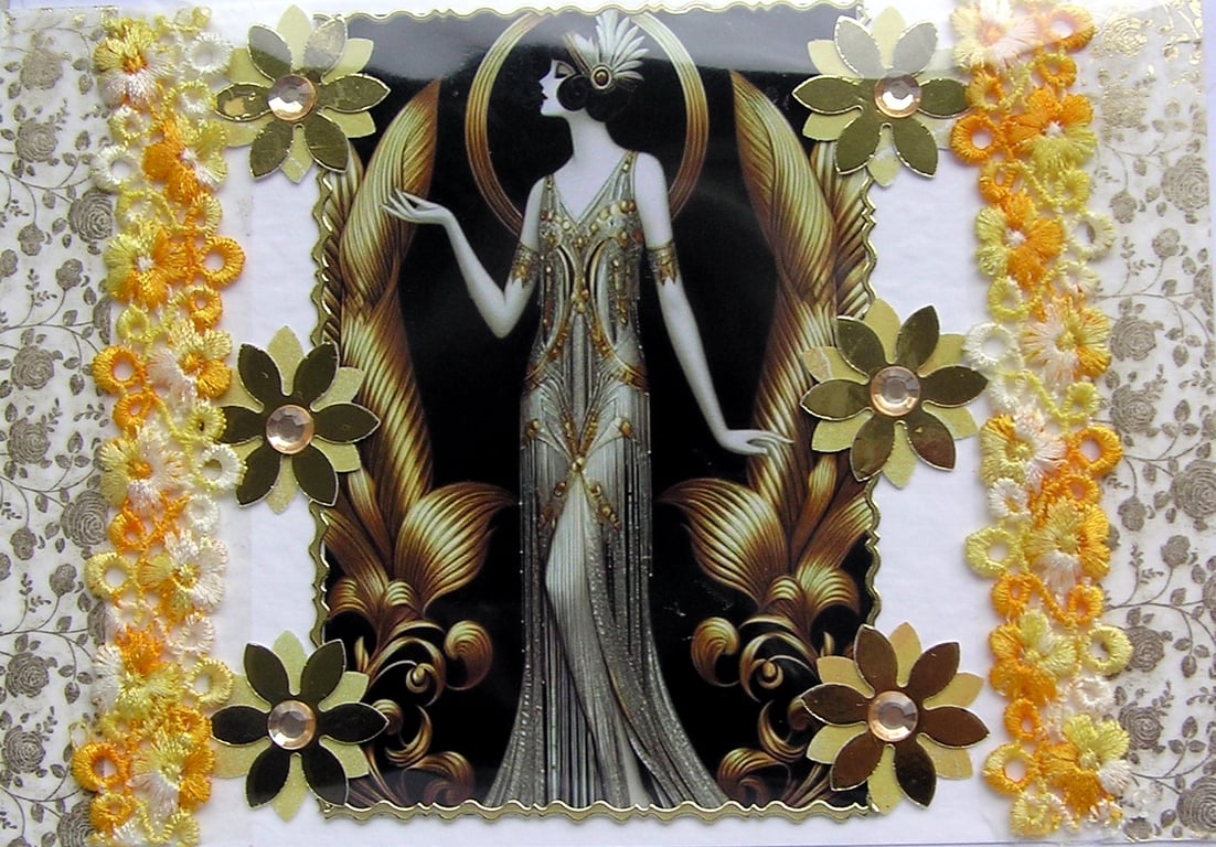 Art Deco Style Lady - Hand Crafted Decoupage Greeting Card - Blank 3301