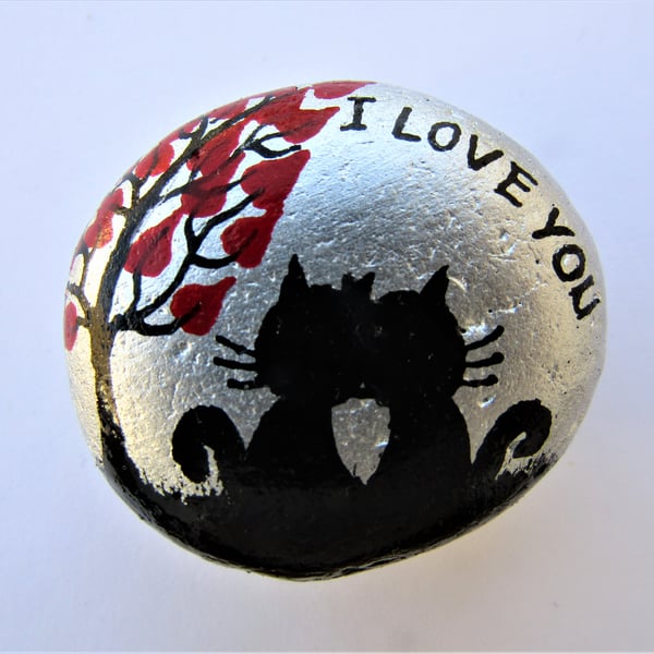 Love Gift for Him, Painted Rock, Cats Romantic Gift for Her, Stone Pebble Art