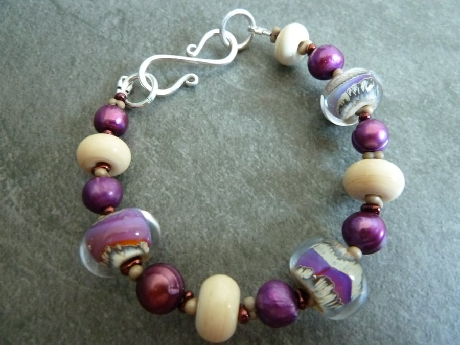 sterling silver, purple glass bracelet 