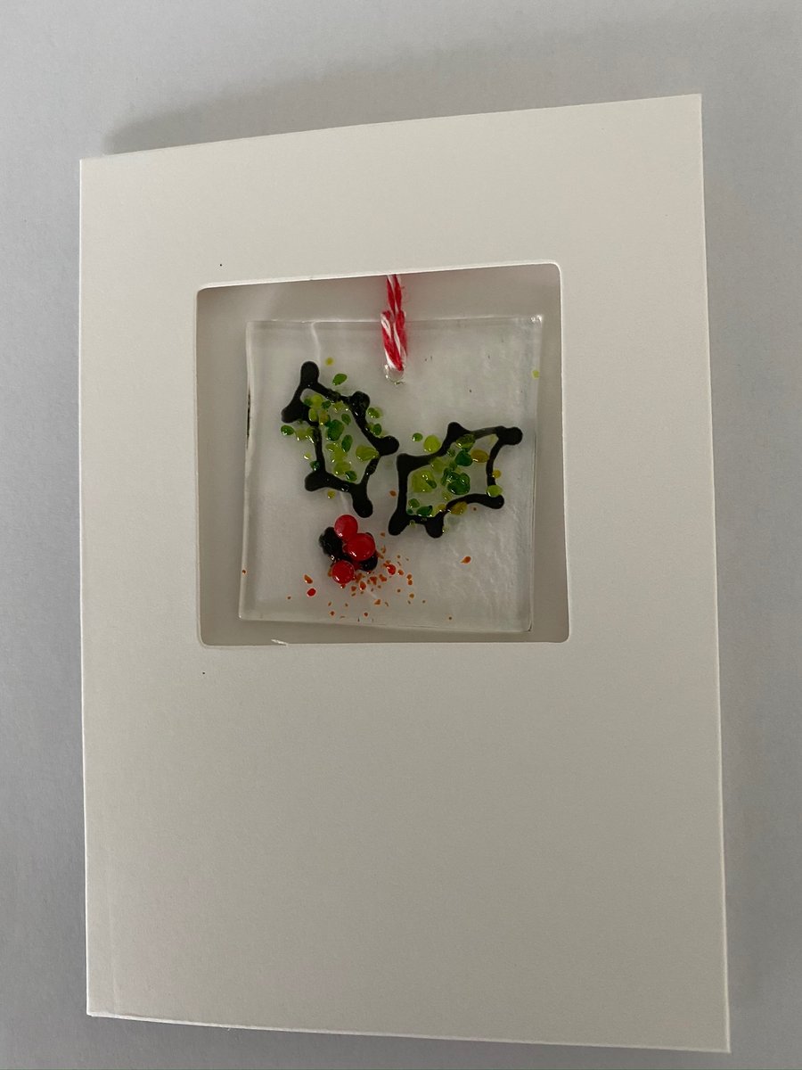 Christmas card  with Holly and Ivy glass keepsake