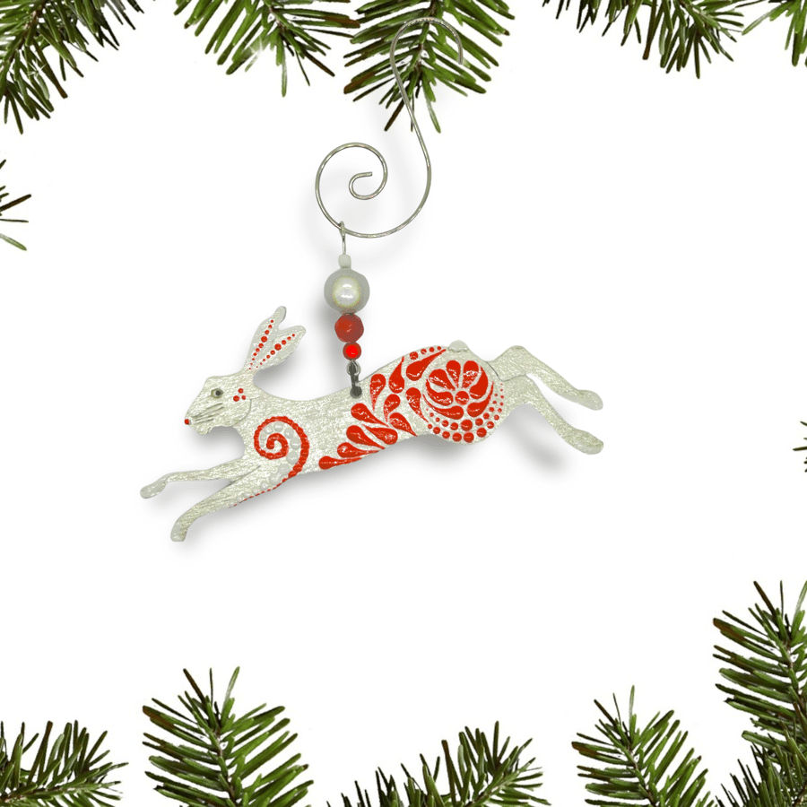 Hand-painted wooden Running Hare