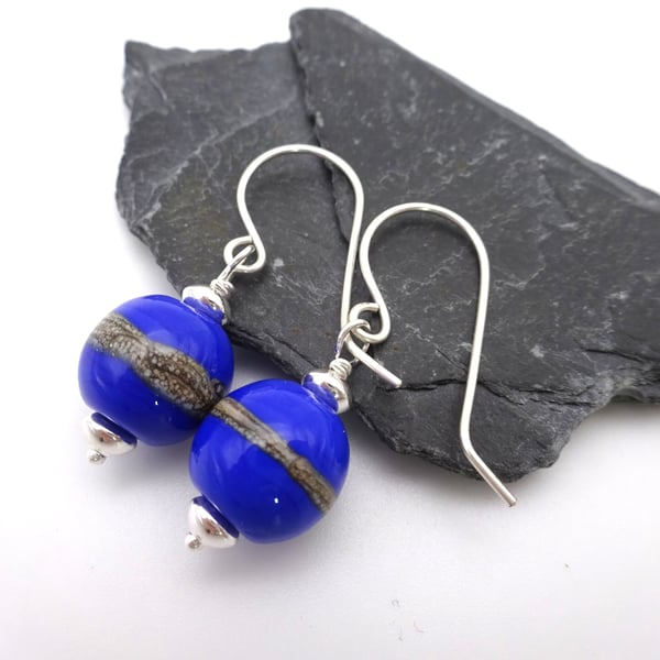blue sphere lampwork glass earrings