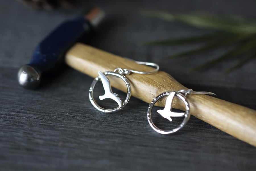 Sterling silver flying birds mismatched earrings 