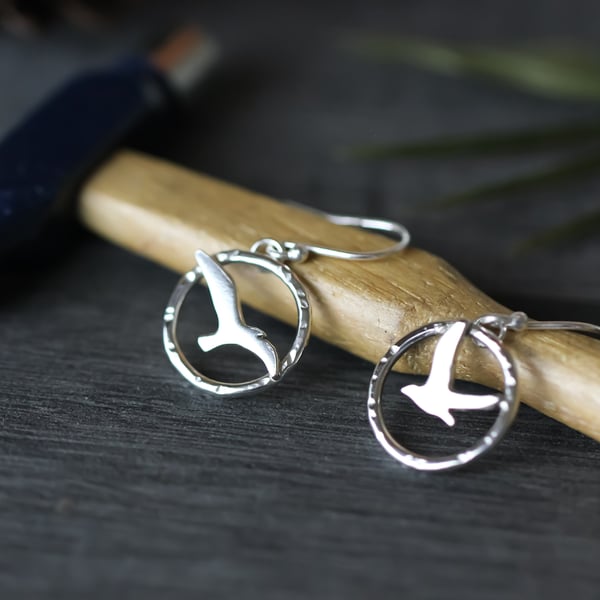 Sterling silver flying birds mismatched earrings 