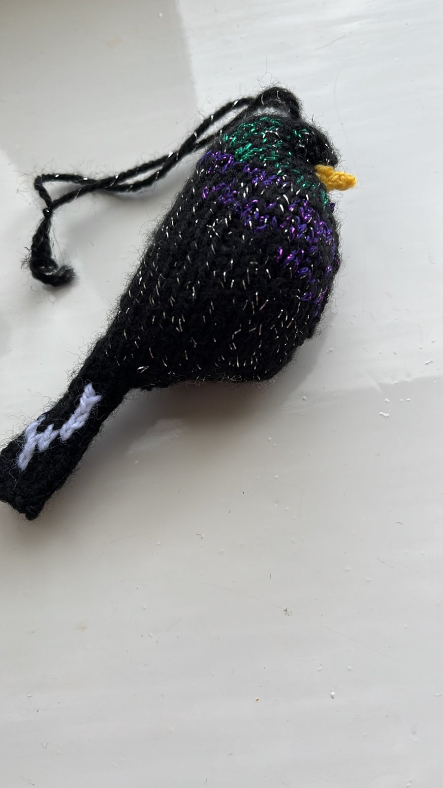 Starling bird  hand knit tree decoration 