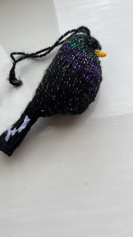 Starling bird  hand knit tree decoration 