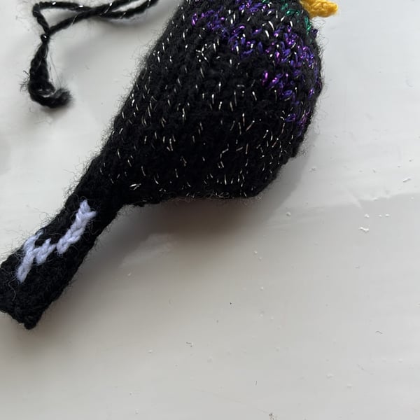 Starling bird  hand knit tree decoration 