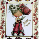 Girl Holding Flower - Hand Crafted Decoupage Greeting Card - With Love 3797