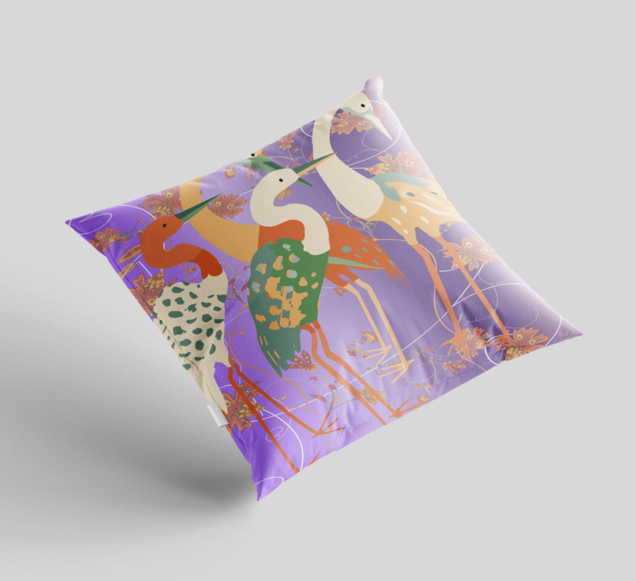 1 CRANE LIFE CUSHION - LAVENDER and Multi FAUX SUEDE or POLY LINEN.