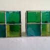 Stained glass candle holders, tea light holders, green, blue